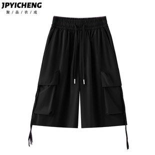 黑色工装短裤女2025新款夏季爆款休闲宽松阔腿裤速干运动五分裤子