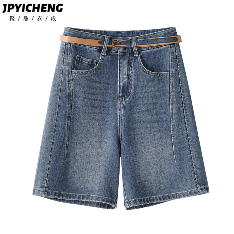 复古蓝牛仔短裤女2025冬季新款流行裤子美式高街宽松四分高腰短裤