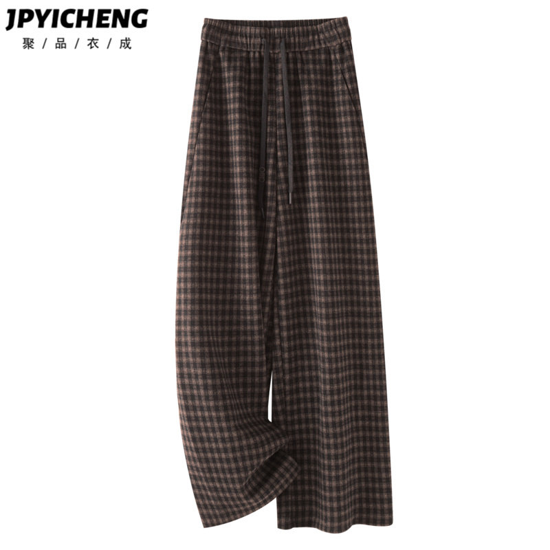 咖灰格休闲阔腿裤女2025新款冬季高腰显瘦宽松运动卫裤直筒长裤子,女装/女士精品,休闲裤,淘宝优惠券,粉丝福利购,淘宝优惠卷