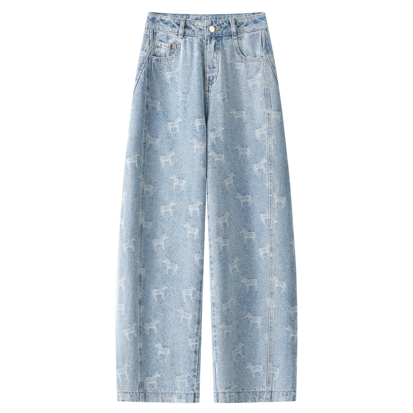 浅色马年印花弯刀牛仔裤女2026新款春季宽松阔腿镰刀裤高腰香蕉裤,女装/女士精品,牛仔裤,淘宝优惠券,粉丝福利购,淘宝优惠卷