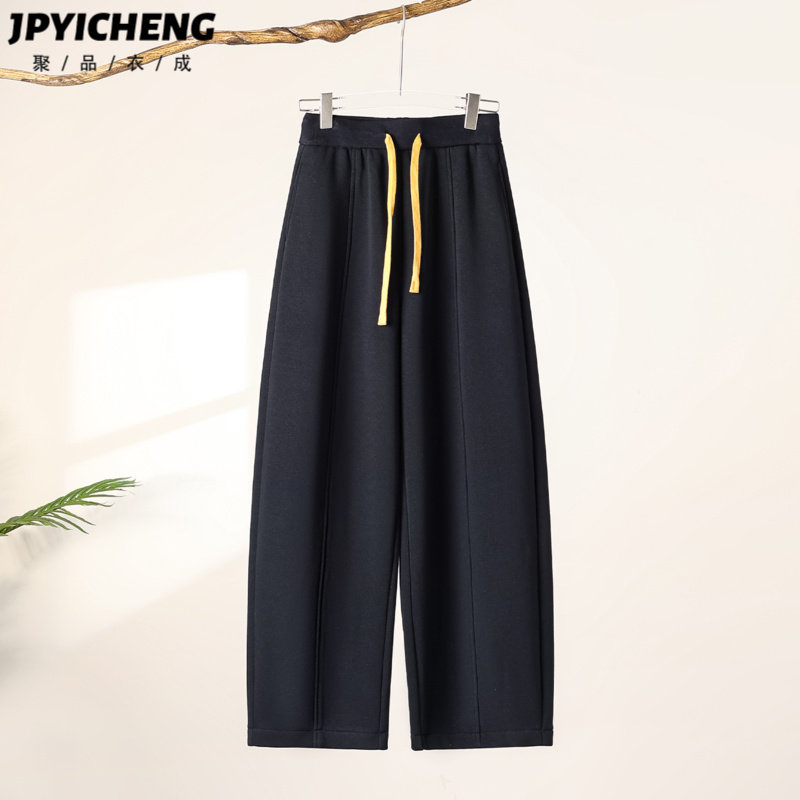 藏青色休闲弯刀裤女2025新款冬季高腰显瘦宽松慵懒风运动哈伦卫裤