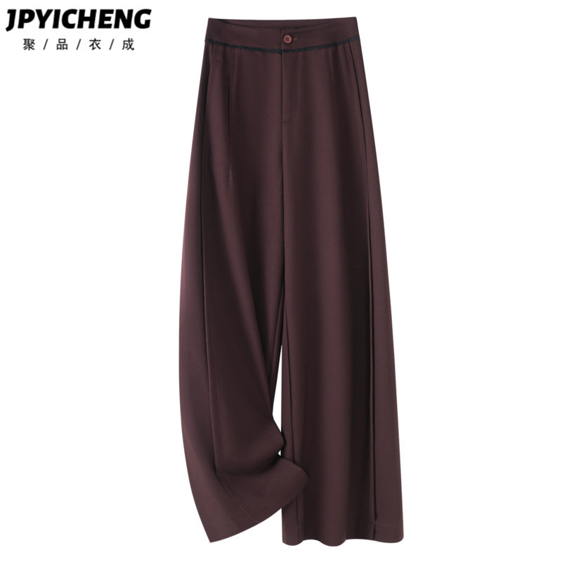 紫色羊毛天丝阔腿裤女2025新款冬季休闲宽松显瘦高级垂坠感直筒裤