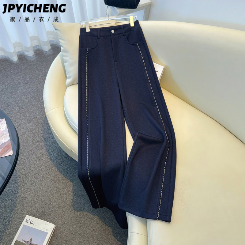 深蓝色阔腿裤女2025新款冬季爆款休闲裤高腰宽松垂感拖地直筒裤子,女装/女士精品,休闲裤,淘宝优惠券,粉丝福利购,淘宝优惠卷