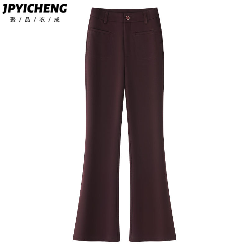 紫色西装微喇裤女2025新款冬季弹力显瘦马蹄裤小个子高腰喇叭裤子