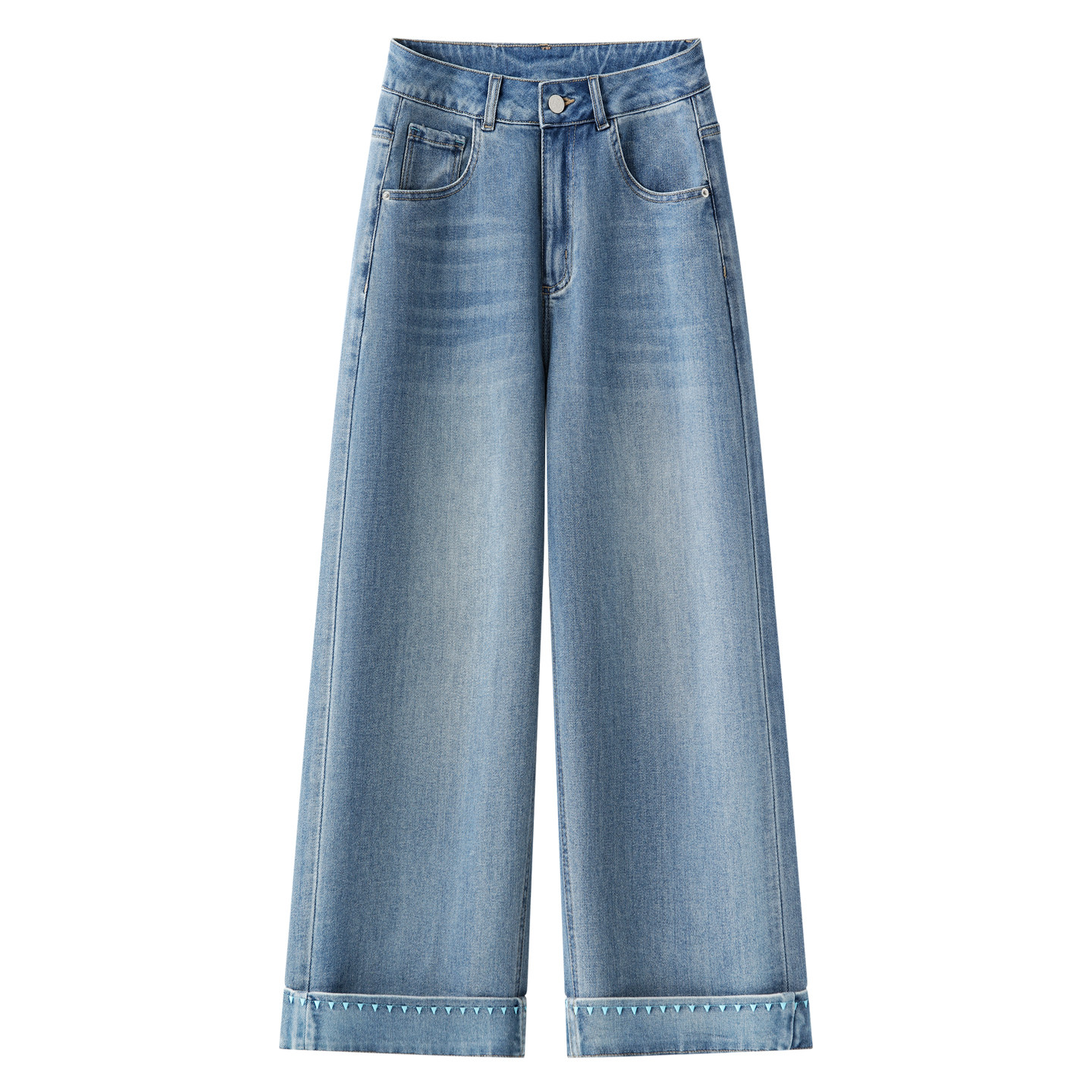 复古蓝小个子高腰直筒牛仔裤女2026新款春季窄版阔腿裤翻边九分裤,女装/女士精品,牛仔裤,淘宝优惠券,粉丝福利购,淘宝优惠卷