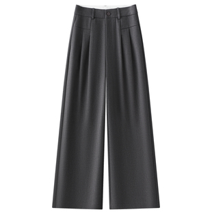 灰色羊毛阔腿裤女2025新款冬季西装高级感休闲宽松垂坠感直筒裤子