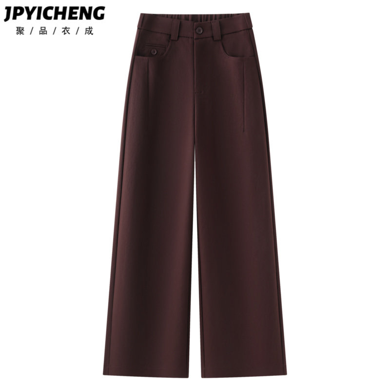 暗红色西装阔腿裤女2025新款冬季爆款高腰显瘦休闲垂感九分直筒裤