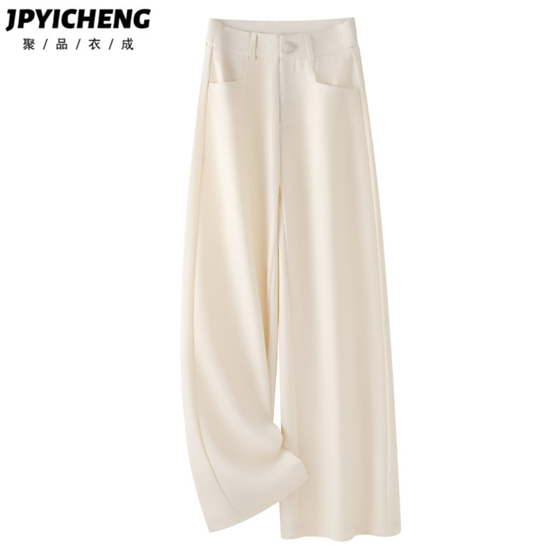 米白色羊毛阔腿裤女2025新款冬季高腰显瘦宽松西装高级垂感直筒裤