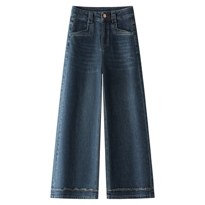 复古蓝天丝阔腿牛仔裤女2025新款秋季高腰显瘦宽松小个子直筒裤子