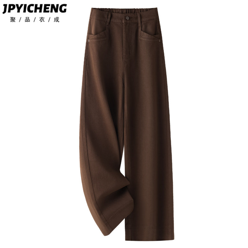咖色天丝棉休闲裤女2025新款冬季显瘦宽松高级感垂感阔腿裤子
