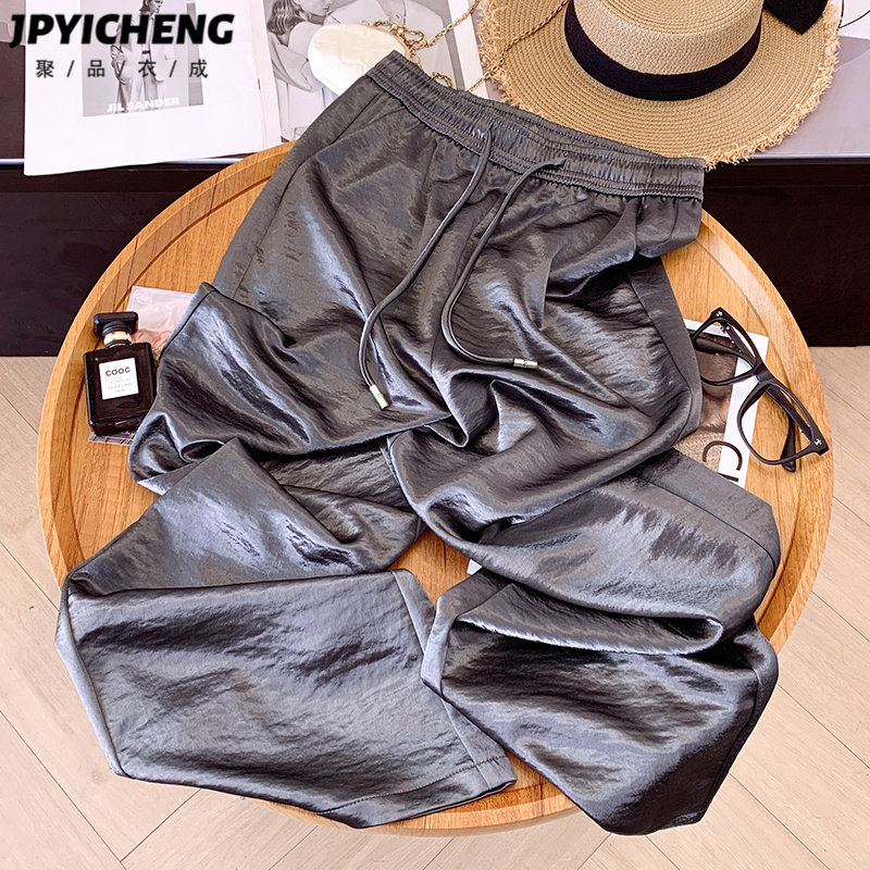 深灰缎面冰丝阔腿裤2025新款冬季爆款宽松显瘦醋酸垂坠感直筒裤子,女装/女士精品,休闲裤,淘宝优惠券,粉丝福利购,淘宝优惠卷