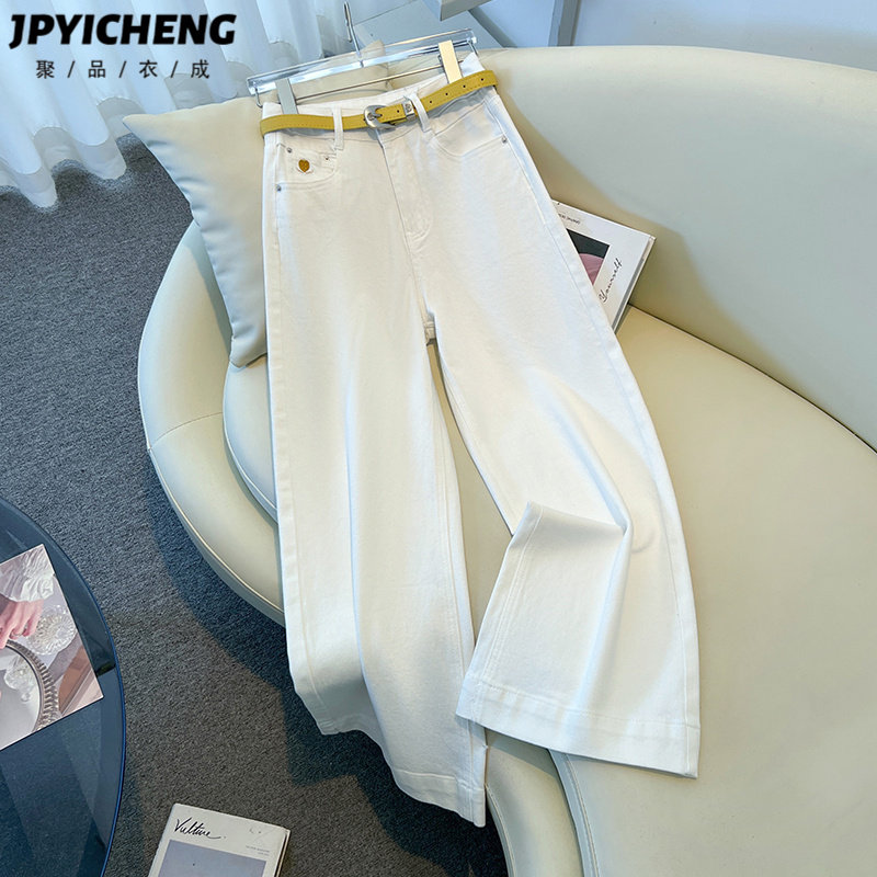 白色九分阔腿牛仔裤女2025新款冬季小个子慵懒垂感高腰直筒裤爆款