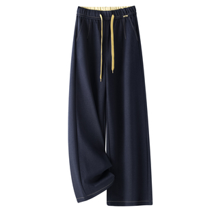 深蓝色阔腿牛仔裤女2025新款冬季松紧腰宽松慵懒风垂感直筒裤早秋