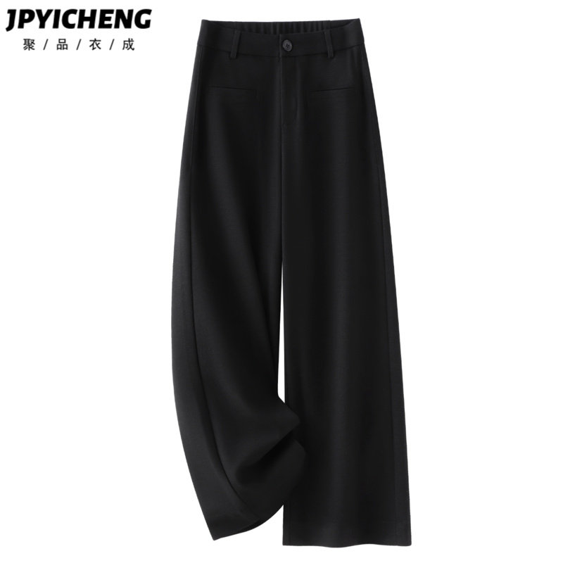 黑色休闲裤女2025新款冬季高腰显瘦阔腿裤小个子宽松直筒九分裤子