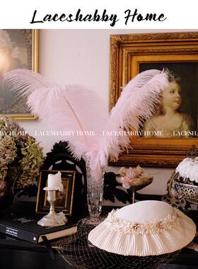 新款法式洛可可复古装饰非洲鸵鸟毛客厅桌面家居摆件中