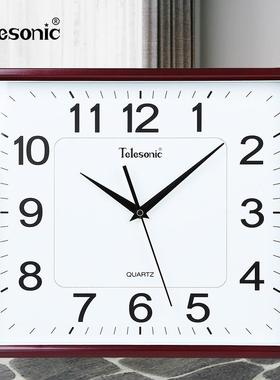 TELESONIC/客厅静音挂钟简约现代办公室挂表方形大字石英钟