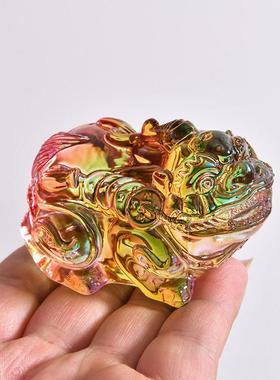 大小粉紫黄水晶貔貅摆件琉璃家居客厅装饰招财吉祥物开业乔迁礼品