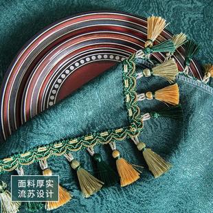 复古风格 欧式 桌布墨绿色轻奢茶几餐桌布艺长方形花纹台布高端奢华