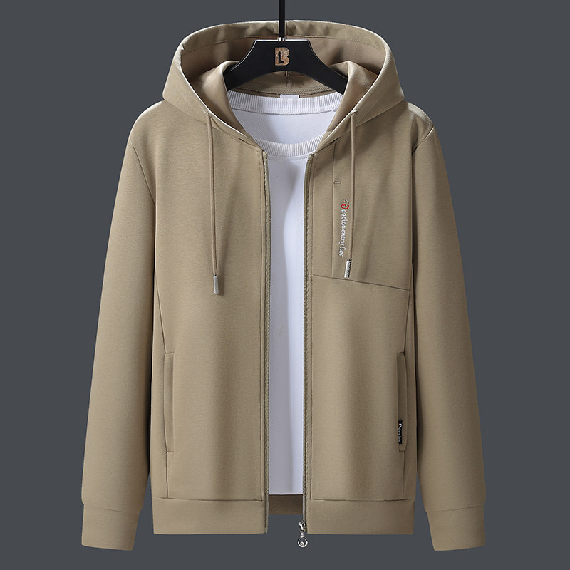 卡其色连帽卫衣女春秋季短款修身运动服早春女装棉质休闲开衫外套
