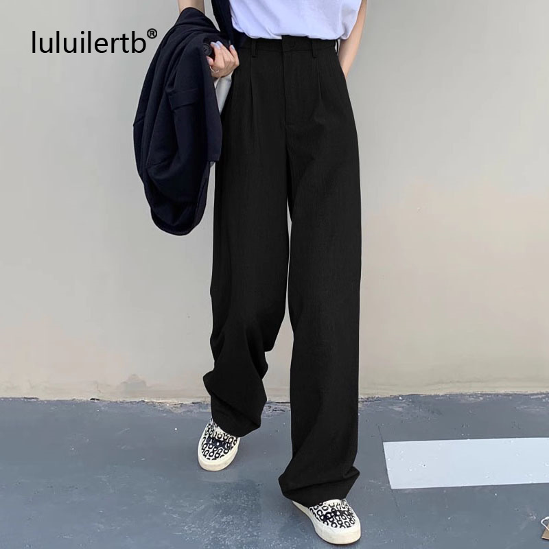 lulu ilertb女士西装裤2025年新薄款冰丝高腰垂感窄版直筒正装裤