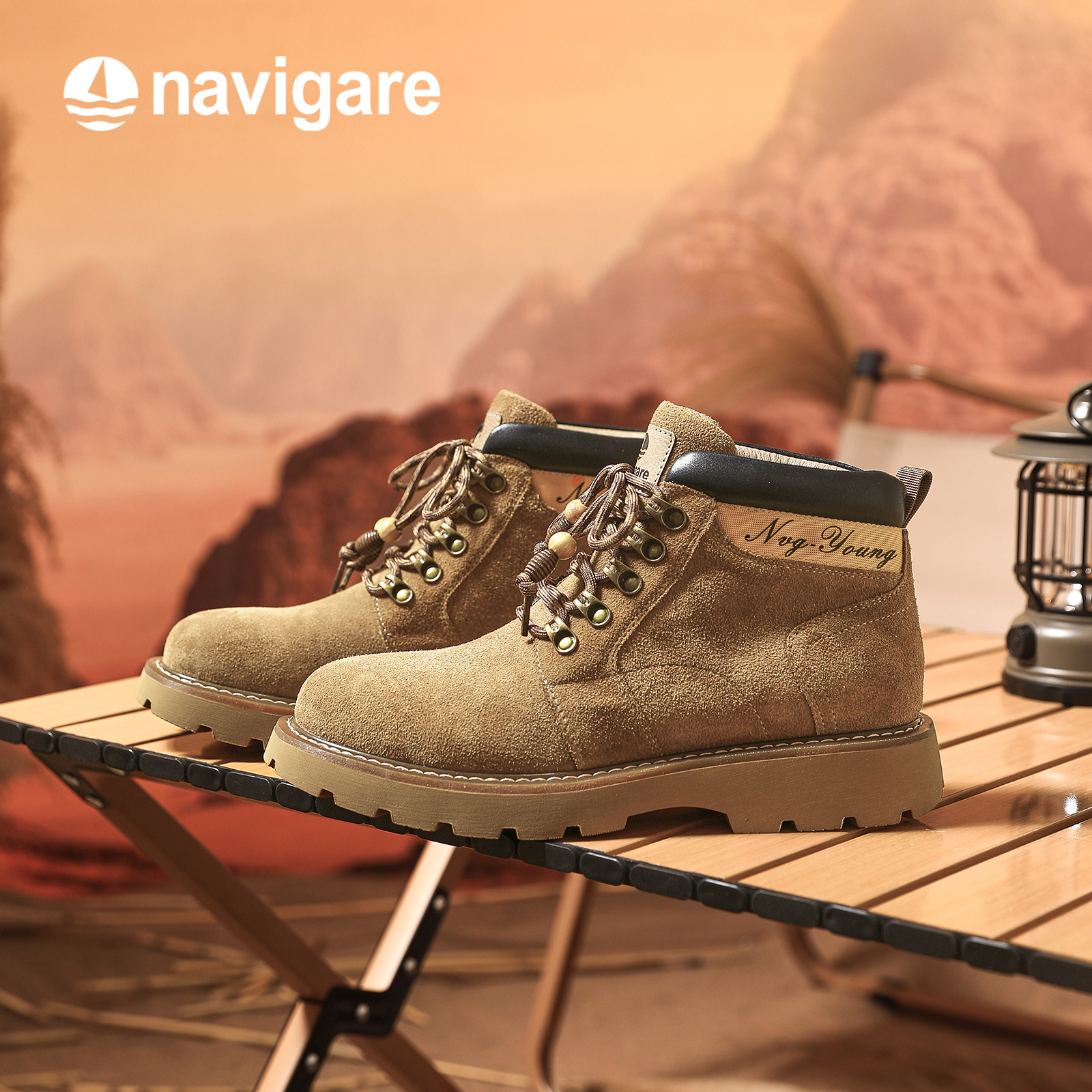 Navigare意大利小帆船男鞋马丁靴高帮牛皮革雪地靴防滑2025冬新款