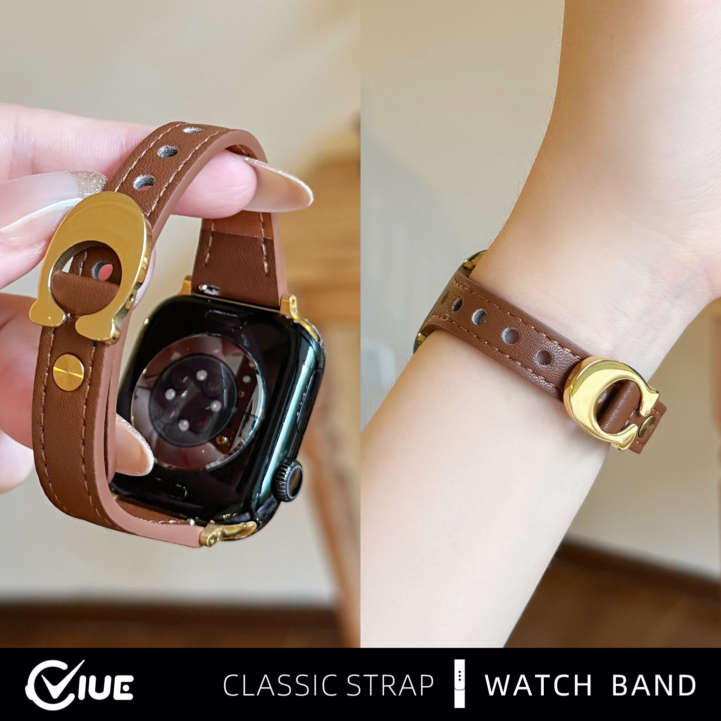 适用苹果iwatch s12手表s11表带applewatchs10小蛮腰皮质s9鞍马扣s8秋冬女款s7高级感智能替换腕带s6夏新款se