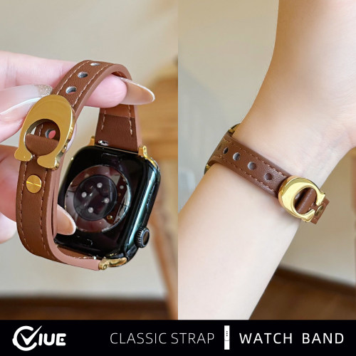 适用苹果iwatch s12手表s11表带applewatchs10小蛮腰皮质s9鞍马扣s8秋冬女款s7高级感智能替换腕带s6夏新款se