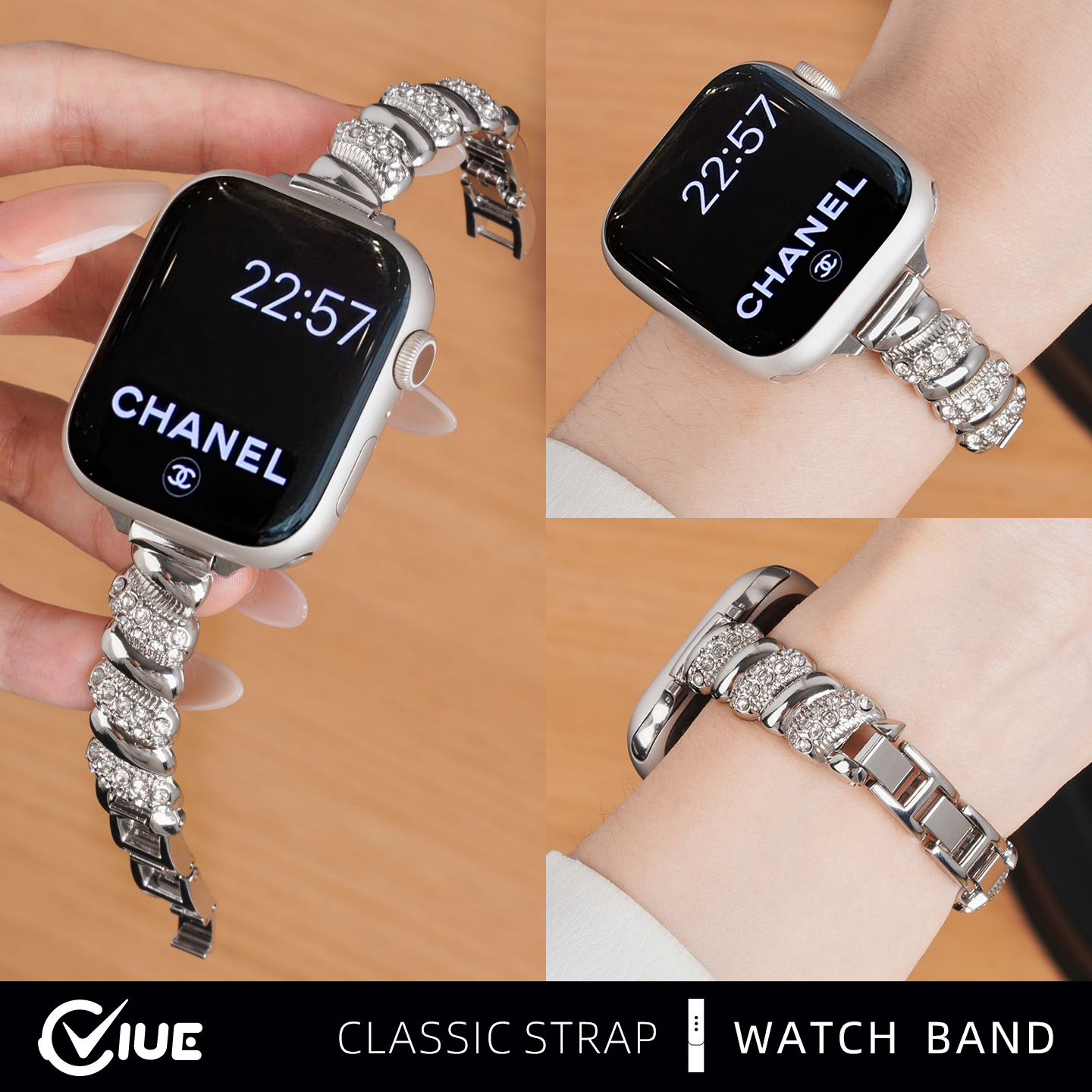 适用苹果iwatchs11手表带S10麦穗手镯s9智能手表applewatch8闪钻S7金属7施华洛S6夏日女款S5代SE3高级链腕带