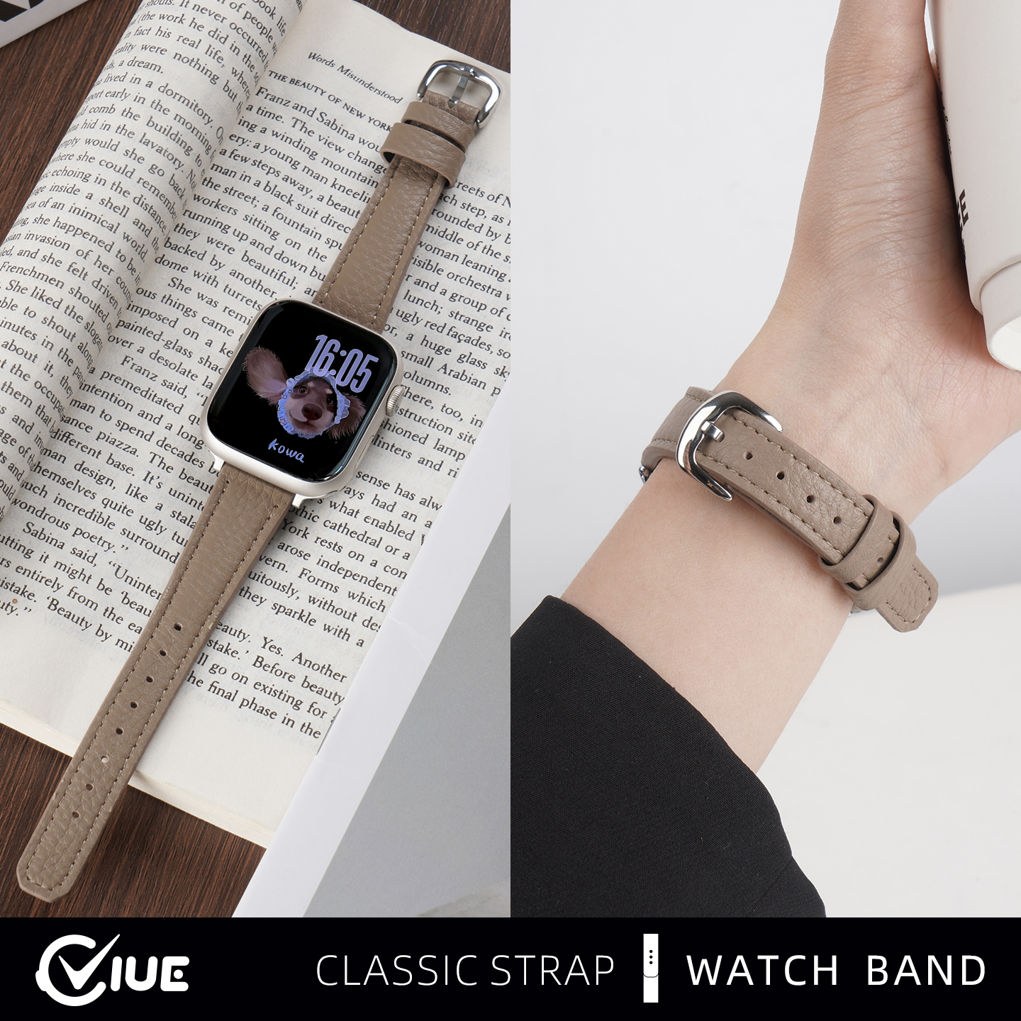 适用苹果iwatchs11手表表带s10荔枝纹皮质S9女款s10代applewatch9小蛮腰S87新款S7秋冬S6代SE高级智能腕带