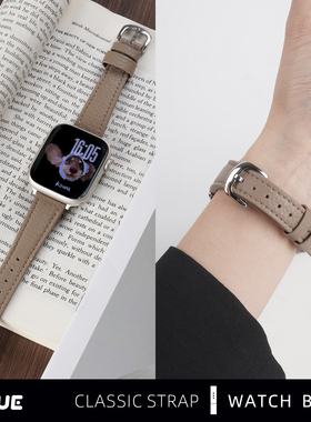 适用苹果iwatchs11手表表带s10荔枝纹皮质S9女款s10代applewatch9小蛮腰S87新款S7秋冬S6代SE高级智能腕带