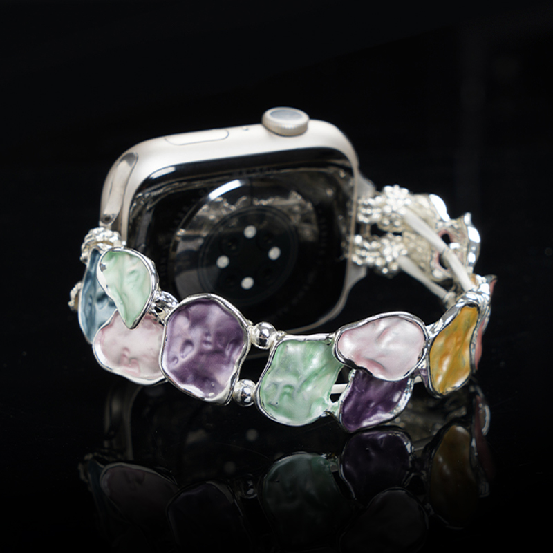 适用苹果iwatch10表带S9新款油画S8方形手镯运动智能手表s7女生夏天蝴蝶s6手链S10镂空玫瑰花园表链替换腕带