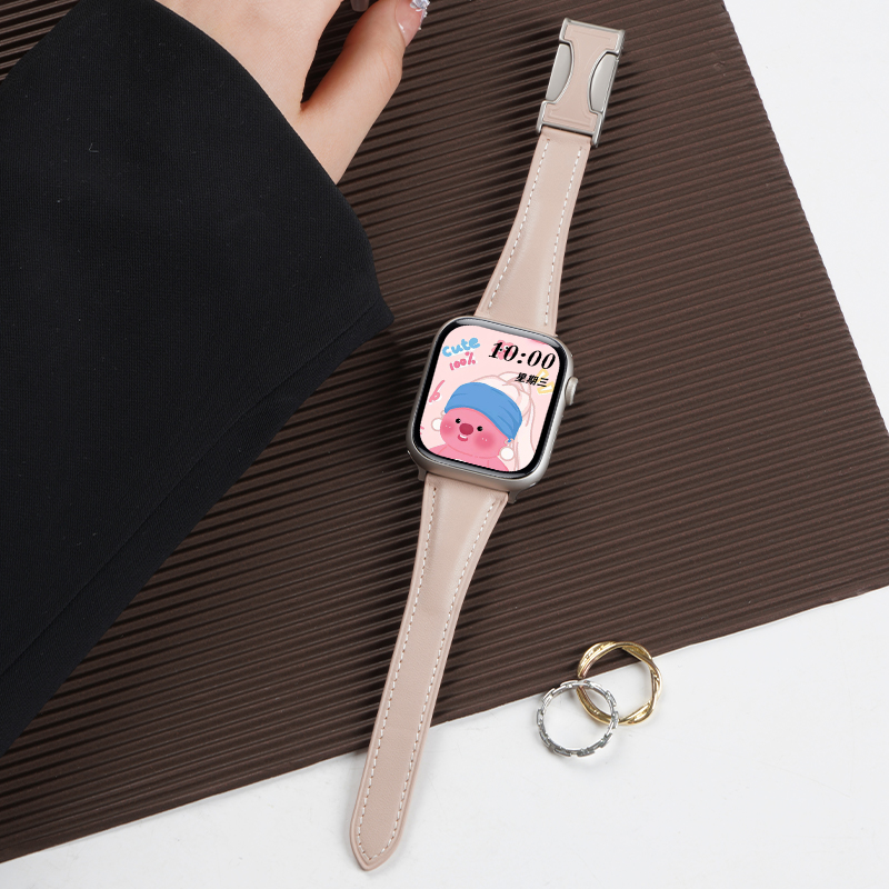 适用iwatch11表带S9苹果applewatch9手表夏季S10新款智能S8磁吸真皮7双c扣S7透气S6代SE女款高级替换腕带