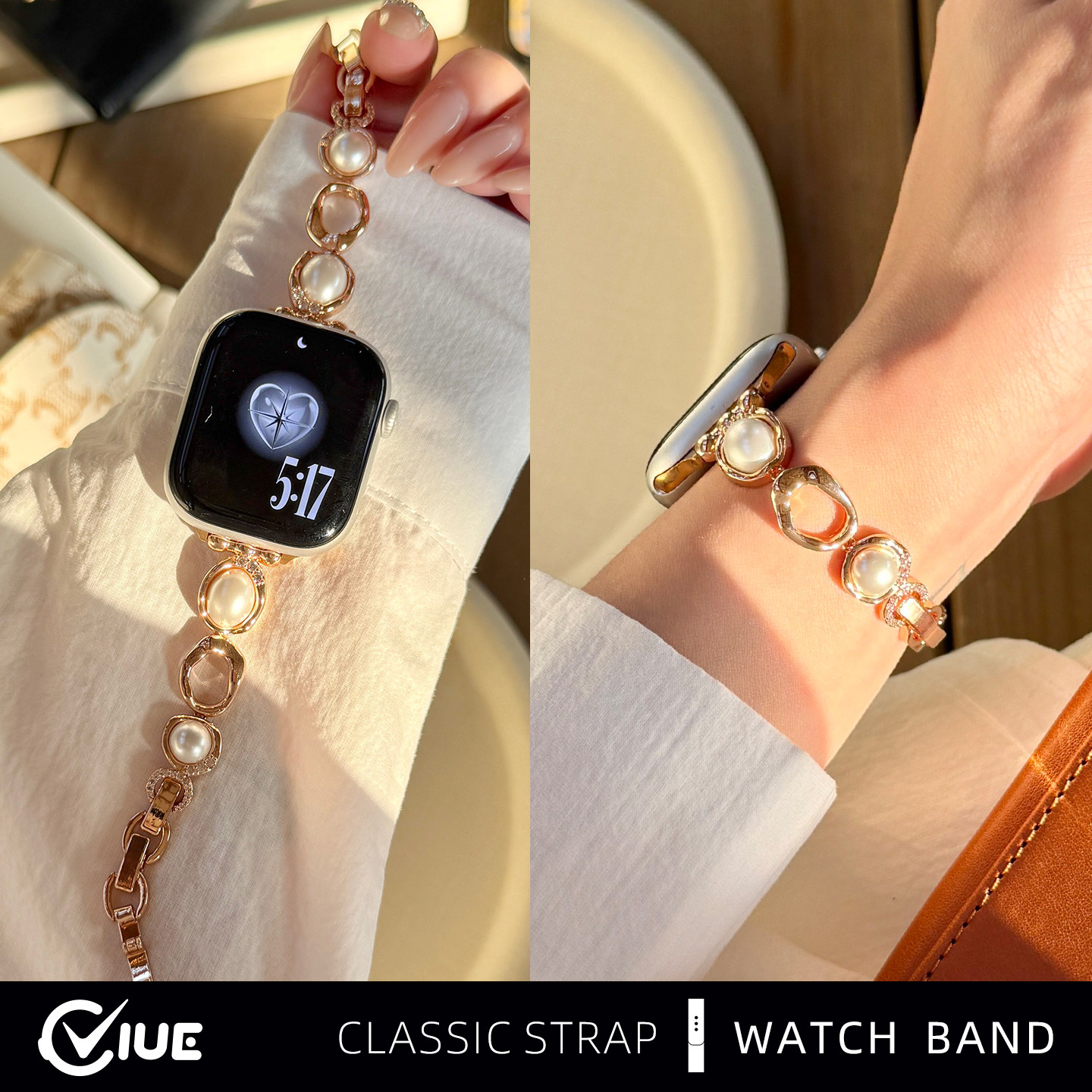 适用苹果iwatchs11手表带applewatchs10不规则椭圆s9珍珠s8夏天S7新款女士s6智能高级感小众se替换腕表带