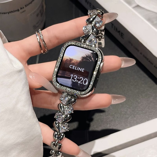 适用苹果iwatchs11手表带S9施华洛表带s10智能手表applewatch9带钻S8金属感款7撞色S7透气S6代SE女款高级腕带