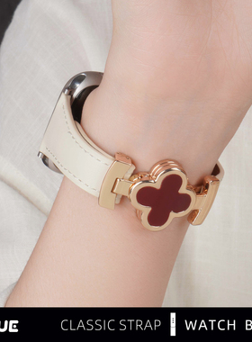 适用苹果iwatchs11手表s10表带夏季S9红色四叶草s10磁吸扣智能applewatch9冬S8真皮女款S7透气S6代SE质感腕带