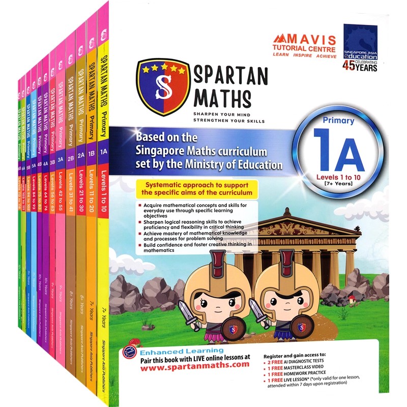 新加坡数学 SAP Spartan Maths Primary 1A-6B 斯巴达数学 小学1A-6B 基础数学练习册 分级练习 数学1-6年级教辅  英文原版进口
