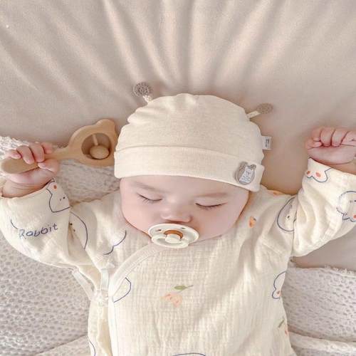新生婴儿儿帽子纯棉0一6月男女宝宝可爱无骨加厚护囟门胎帽秋冬款