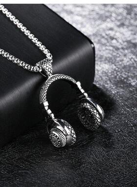 项链学生党耳机项链高街潮流个性小众百搭钛钢卫衣毛衣链子男生