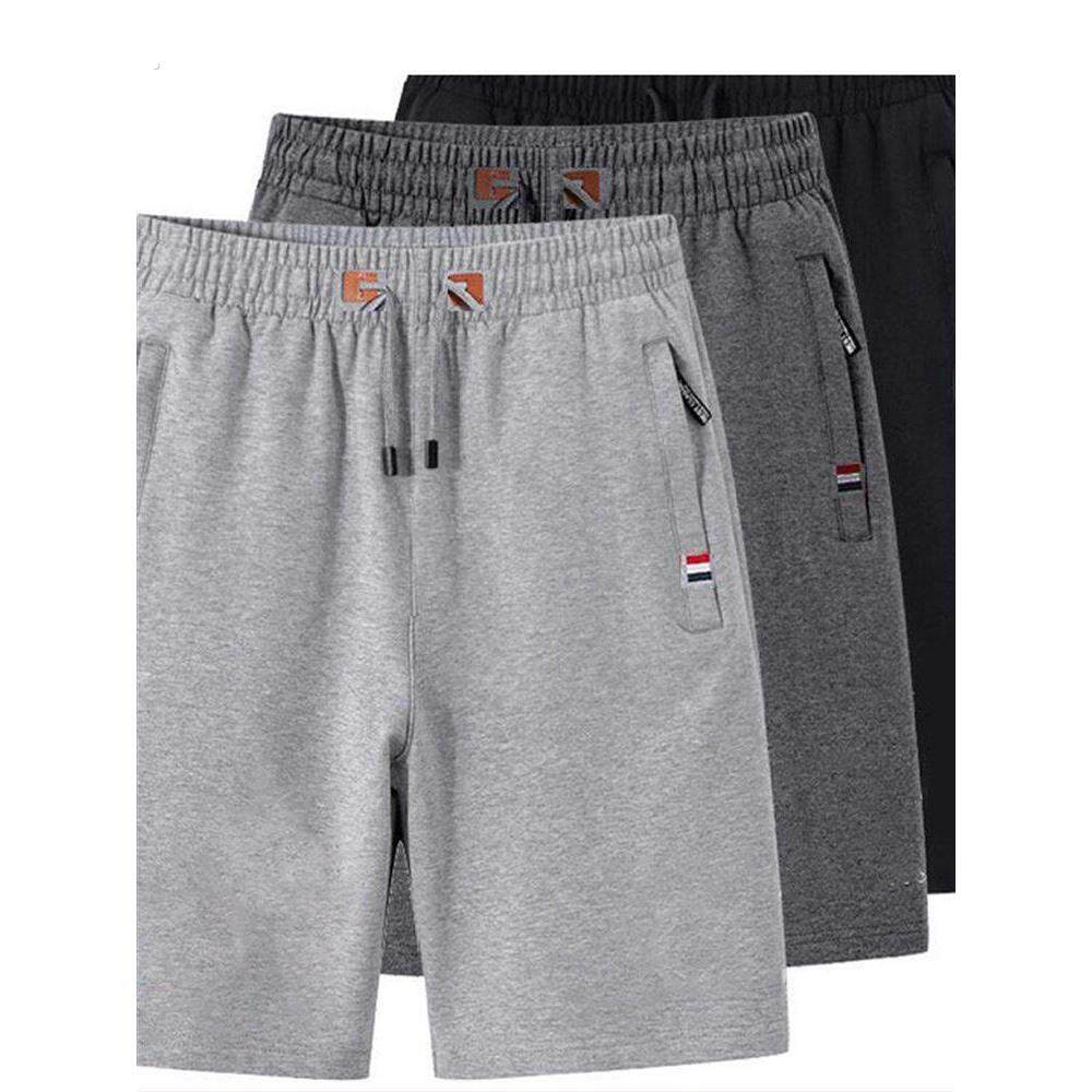 全新纯棉夏季运动短裤男士休闲长裤薄宽松大码纯色中裤男士沙滩裤