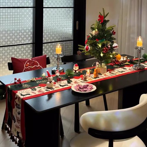 圣诞桌旗圣诞节装饰品西餐厅长条桌布创意桌面氛围感场景布置道具