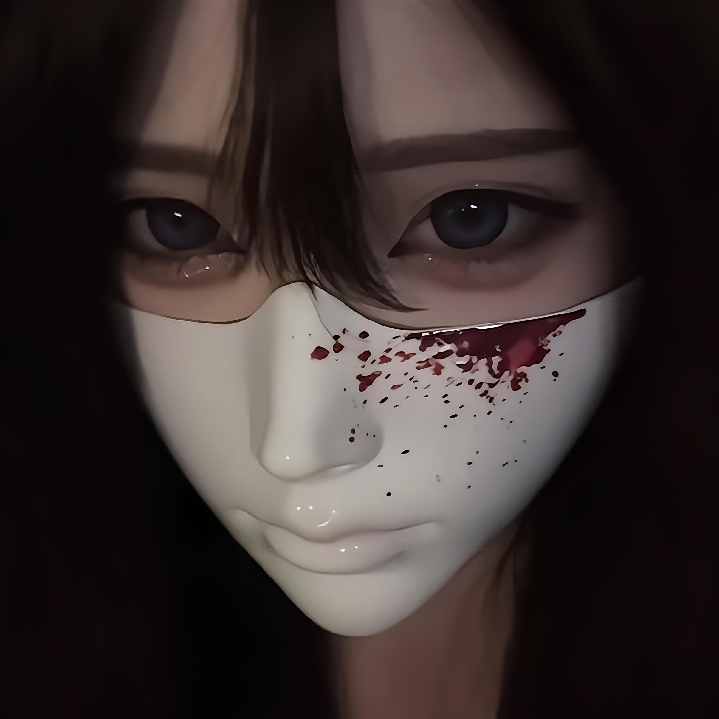 白色血渍半脸面具完美脸型cosplay科技感覆面系超酷暗黑半截面罩