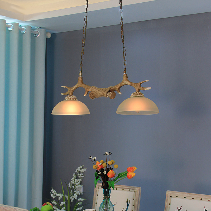 树脂吊灯鹿角餐厅灯LED光源美式灯吧台双头两头qua9w42gz轻奢