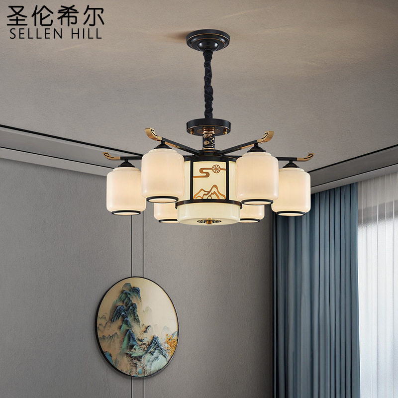 新中式吊灯复式别墅餐厅现代简约餐吊大气家用卧室客厅吸吊两用灯