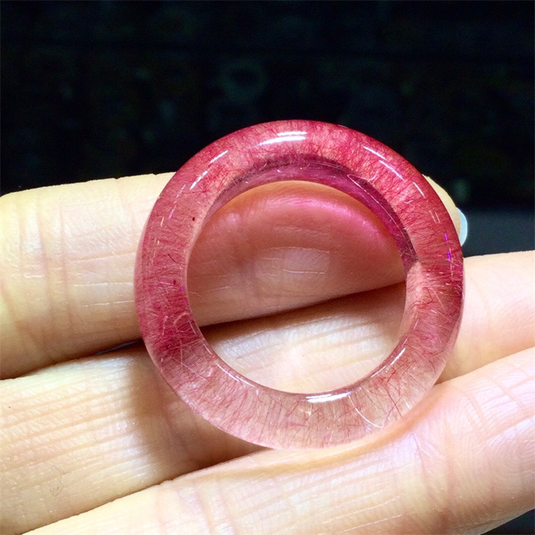 东海水晶天然红发晶阔气款精品发晶扳指指环