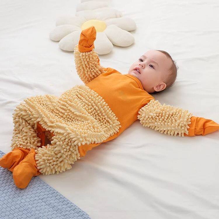 宝宝爬行服拖地服爬爬服春秋新款婴儿连体衣服擦地板防脏罩衣长袖