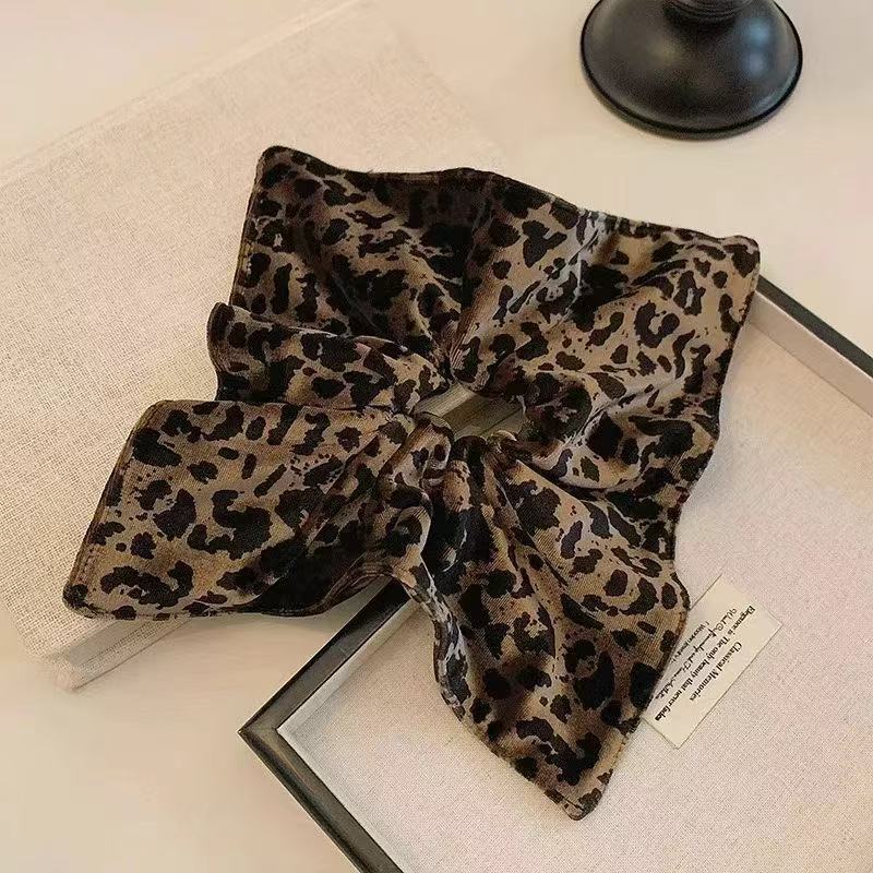 秋冬深咖豹纹方巾发圈大肠圈女韩系方形低马尾发绳扎头发皮筋头绳