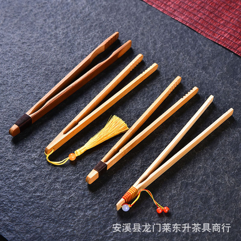 捆绳日式手工天然竹制茶夹茶杯夹防滑镊子功夫茶具零配流苏竹茶夹