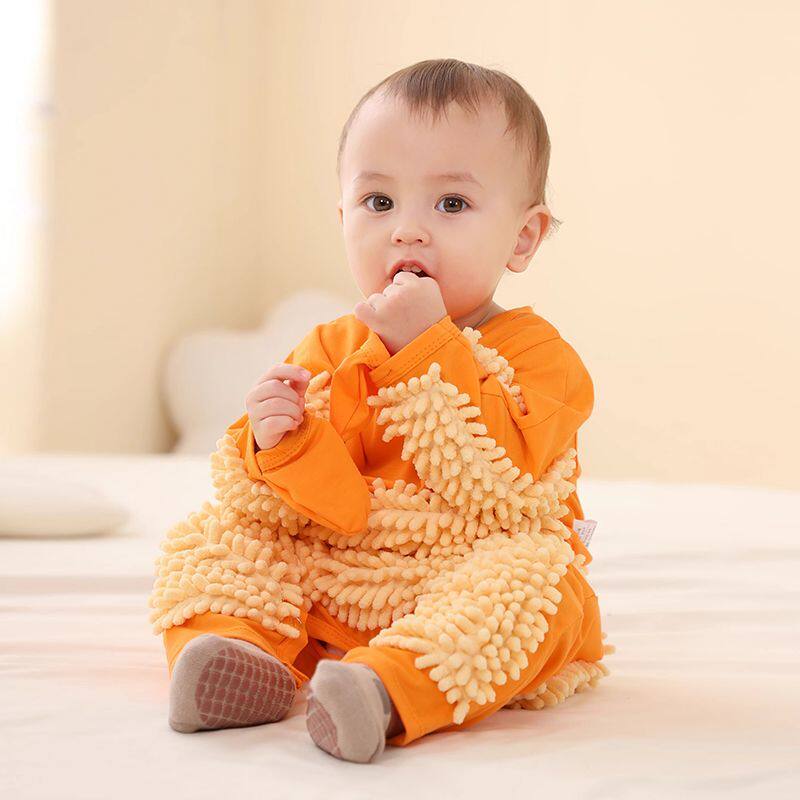 春夏婴儿拖把爬行服宝宝拖地爬爬服连体衣服擦地板防脏罩衣春秋款