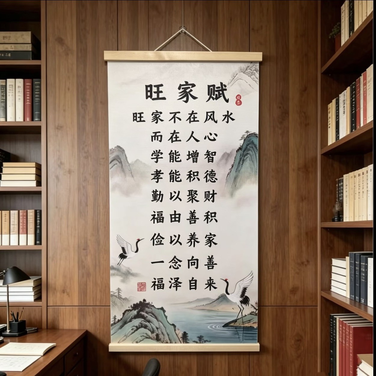 【新款旺家赋】家规挂画书房客厅沙发背景墙装饰励志实木挂轴画K2