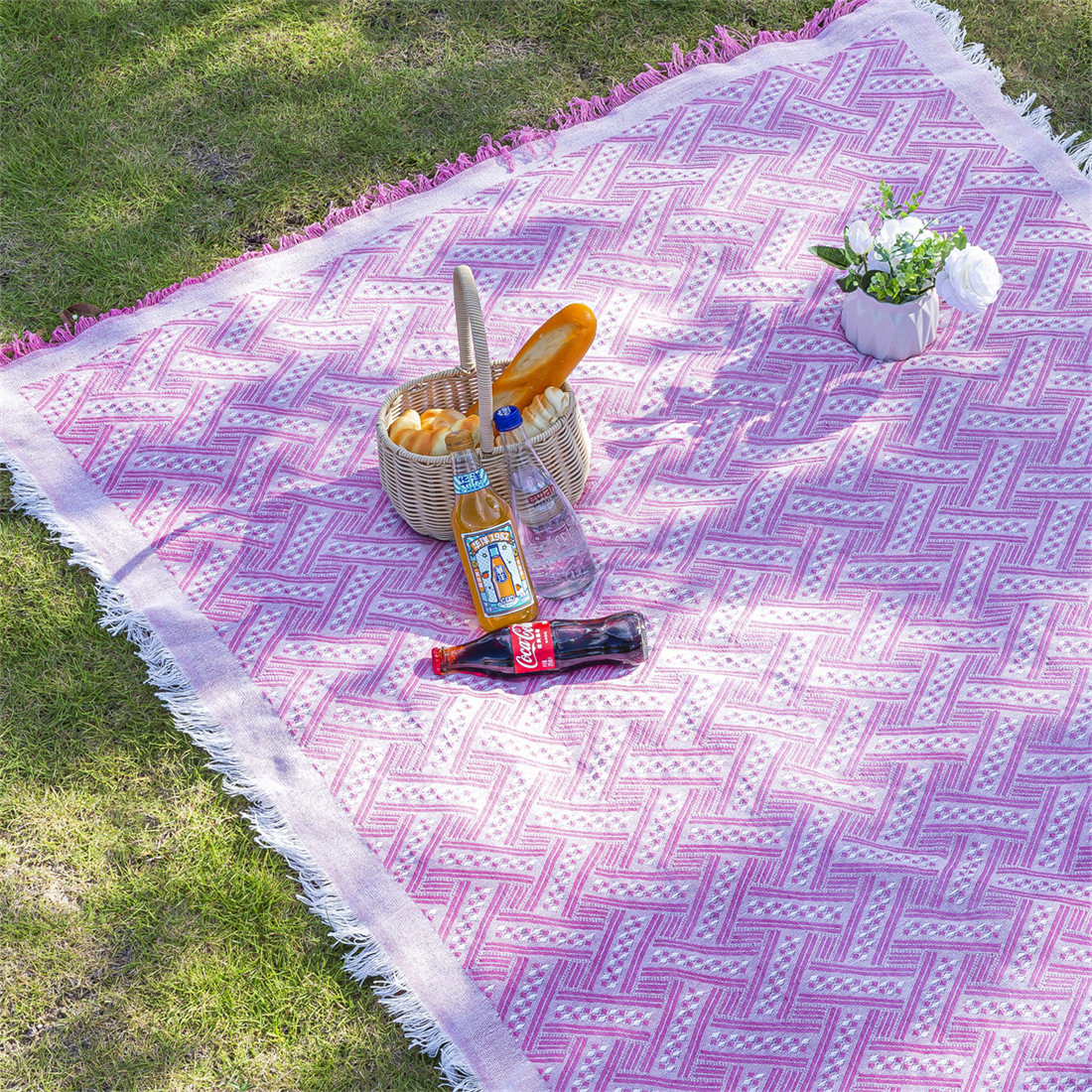 帐篷防潮野餐垫野营桌布草坪地垫波西米亚针织线毯美式户外露营毯